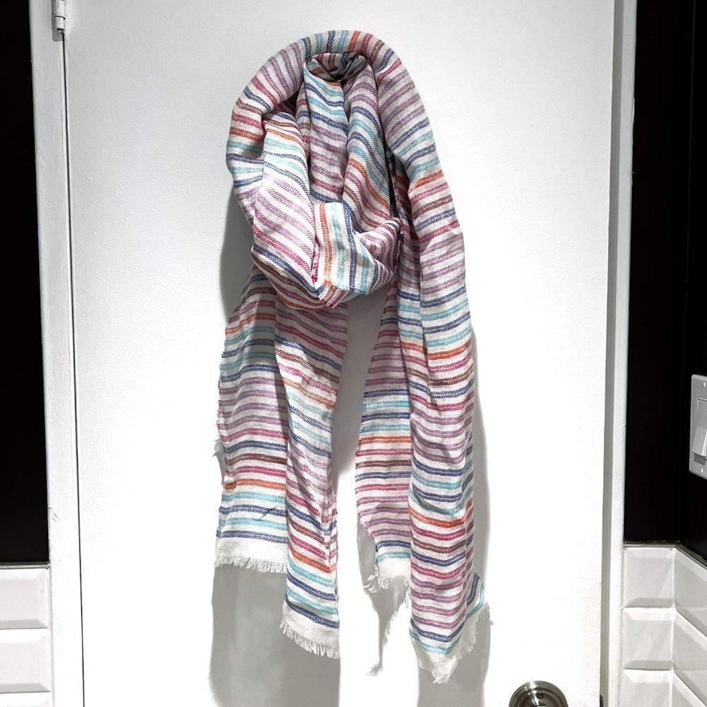 J.CREW NWT Multicolor Stripe Linen & Cotton Scarf in Linen Fuchsia